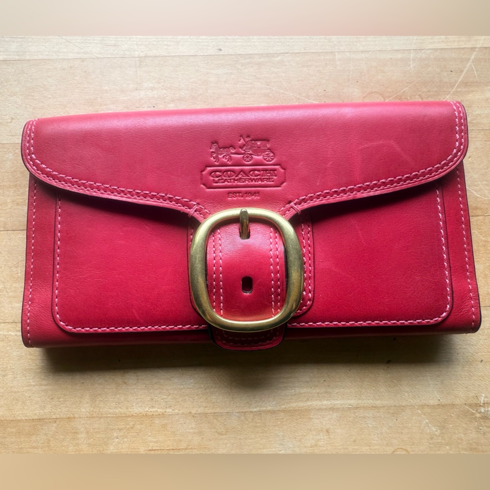 Coach Cherry Leather Wallet with Brass Buckle